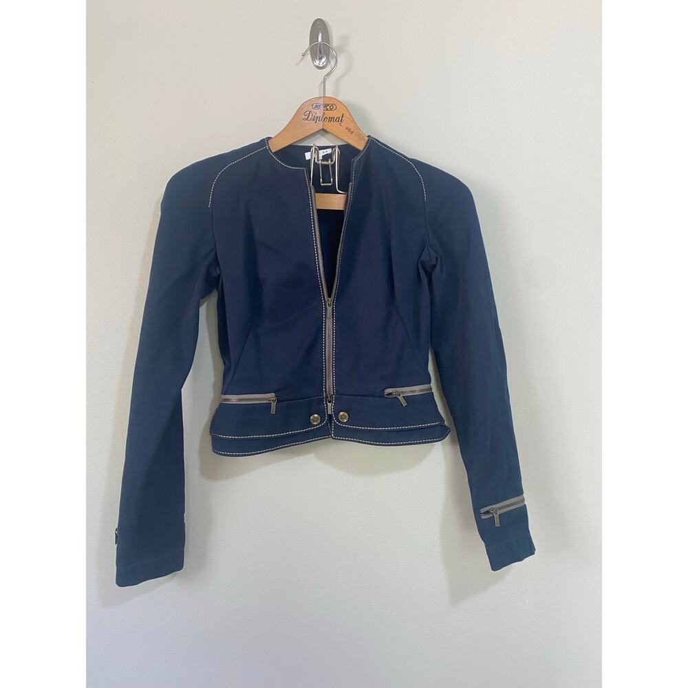 Paule Ka size 36 /xs cotton jacket pants set navy/gold stitch